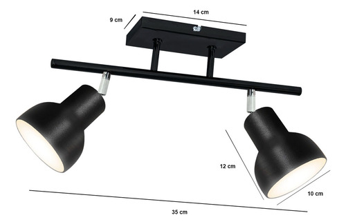 Lampara Aplique Plafon Techo Spot Movil Negro 2 Luces Led Estructura Negro/Cromo