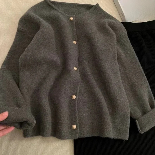 Camisa De Punto Con Cuello Redondo, Suéter Casual Para Mujer