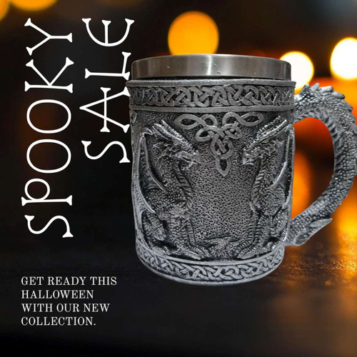 Taza Tazon Mug Calavera Acero Inoxidable 350ml Vikingos G21