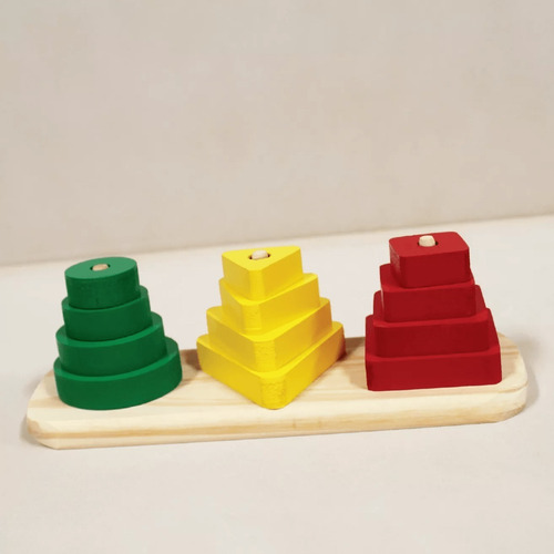 Imagen 4 de 5 de Juego Encastre Madera Lineal Tricolor Didactico Montessori