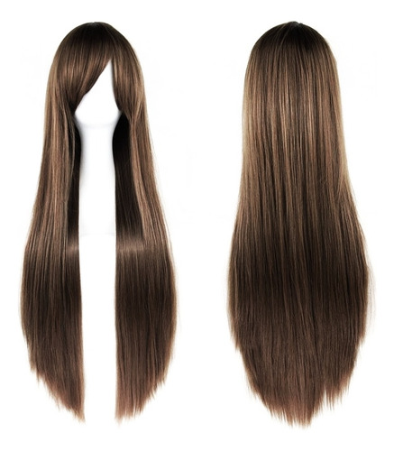 Peluca Castaño Cafe Oscuro Cabello Liso Disfraz (chocolate) Tamaño De La Base Unitalla