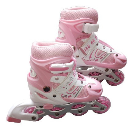 Imagen 2 de 4 de Patines En Línea De Niña Luz Led Ajustables Color Rosado