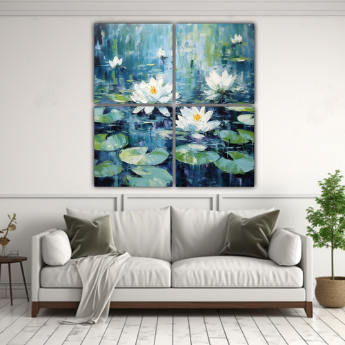 60x60cm Cuatro Canvas Arte Grafico Estilo Monet Flores