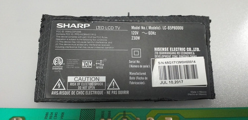 Tarjeta Fuente Para Pantalla Sharp Modelo Lc-65p8000u (Usado)