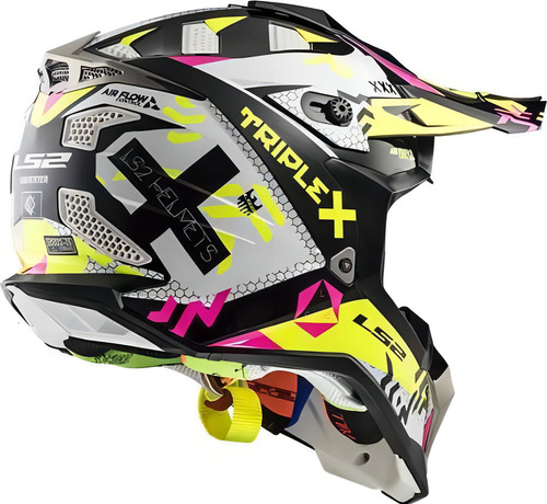 Casco Moto Cross Mx Ls2 470 Subverter Triplex Negro Rosa Ama Color Negro/amarillo Fluo Tamaño Del Casco M