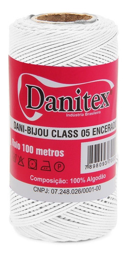 Cordão Encerado De Algodão Danitex 1mm Com 100mts Cor 0001- Branco