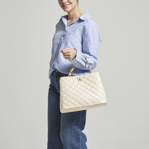 Bolsa De Mano Para Mujer Westies Beige Hbmaitasunawe Acabado de los herrajes Oro Diseño de la tela Liso