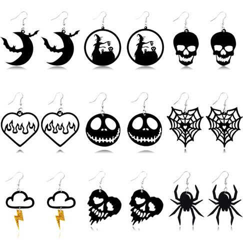 9 Pares De Aretes Colgantes De Halloween, Aretes De Hallowee