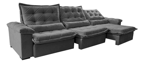 Sofá Retrátil 3,55m Cama Inbox Big Fresh. Com Softgel d40 Cor Cinza