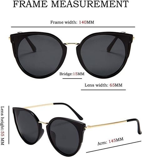 Feisedy Gafas De Sol Polarizadas Estilo Ojo Gato De Gran Armazón Negro Diseño Ocean