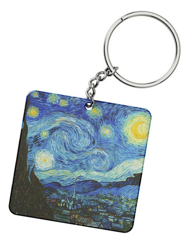 6 Llaveros Cuadrados Noche Estrellada - Vincent Van Gogh