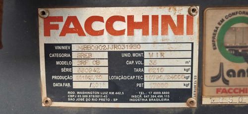 Rodocaçamba Facchini 2018/18 Com Pneus/ 35m3 Cada 0131