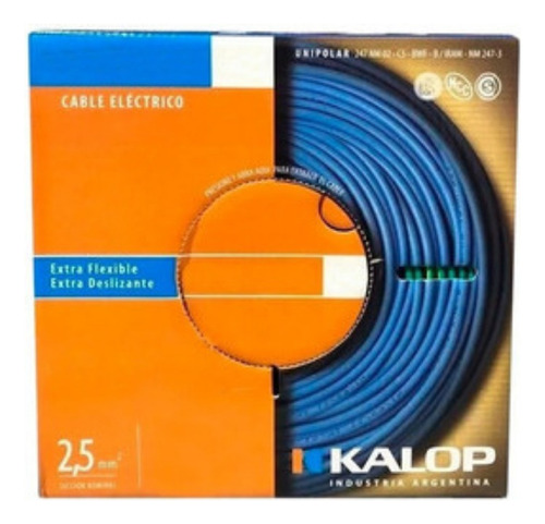 Cable Unipolar Kalop 2,5mm X 50mts Pack X 2 Colores