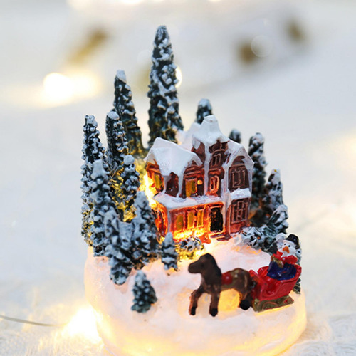 Casa Iluminada Navideña, Figuras Navideñas En Miniatura De