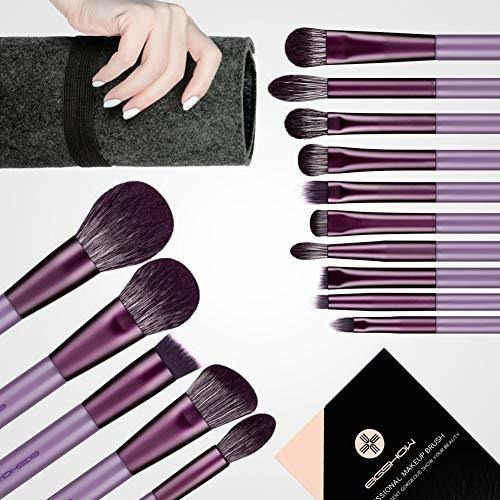 Brochas Maquillaje Morado Kit Profesional 15 Piezas Sombras