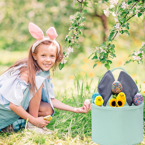 Cesta De Conejo De Pascua Verde Para Llevar Huevos Dulces