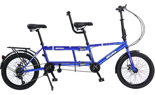 Bicicleta Tándem Plegable, 7 Velocidades; 660 Lbs; Azul