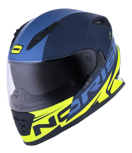 Capacete Norisk Ff302 Manty Azul Fosco E Amarelo Fluor