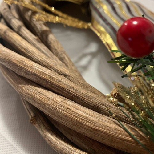 Corona Navidad Muñeco Nieve Fieltro Y Ramas Naturales 40cm