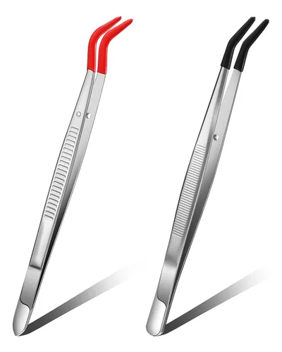 2 Pinzas Curvadas De Punta Doblada Con Puntas De Silicona De