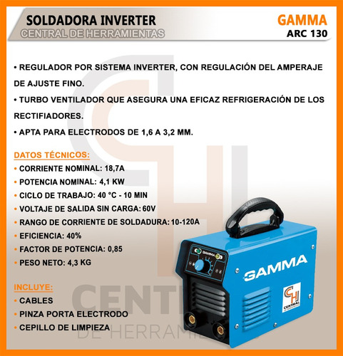 Soldadora Inverter Gamma Arc 130 Eléctrica
