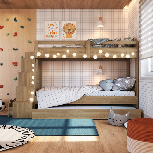 Cucheta Infantil Con Escalera De Boxes Y Cama Auxiliar Marrón