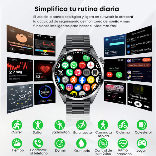 Smartwatch Reloj Inteligente Keluona Lt09 Pantalla 1.5 Y Correa De Acero Inoxidable