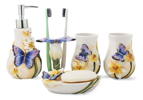 Juego De Accesorios De Baño De Cerámica De Mariposa Bailarin