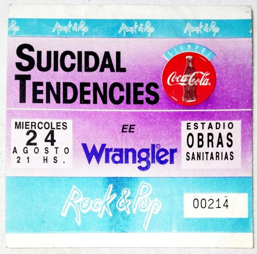 Entrada De Suicidal Tendencies Obras Sanitarias Año 1994