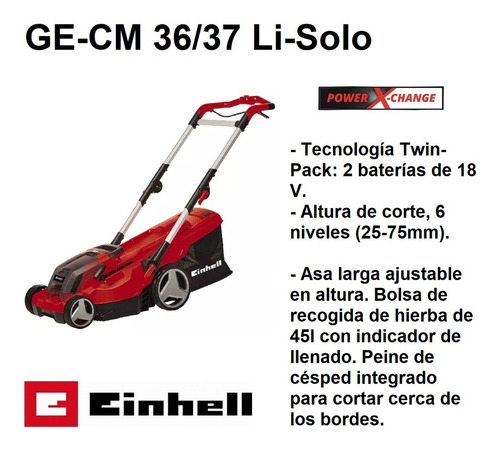 Imagen 4 de 10 de Cortacesped Inalámbrica Einhell + Batería 4,0ah + Cargador
