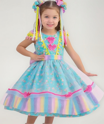 Vestido Junina Pop It + 2 Laços + Armação - Luxuoso