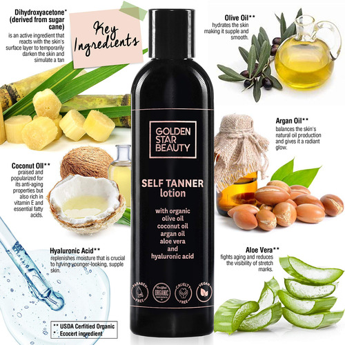 Self Tanner - Sunless Tanning Lotion W/hyaluronic Acid & Org