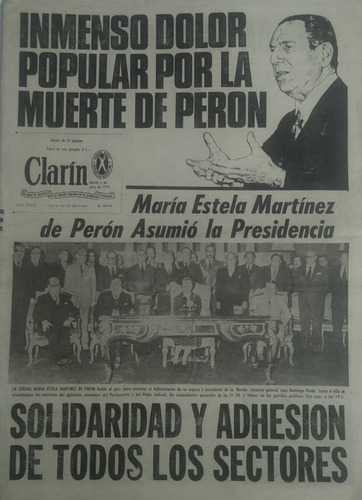 Diario Clarín 2/7/1974 Completo ,muerte Juan Domingo Peron