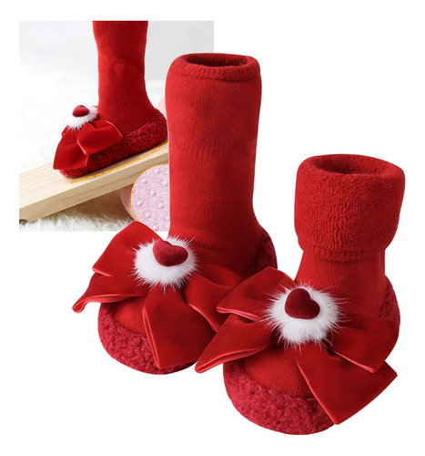 Calcetines De Suelo Para Niños, Engrosados, Rojos, Con Forma