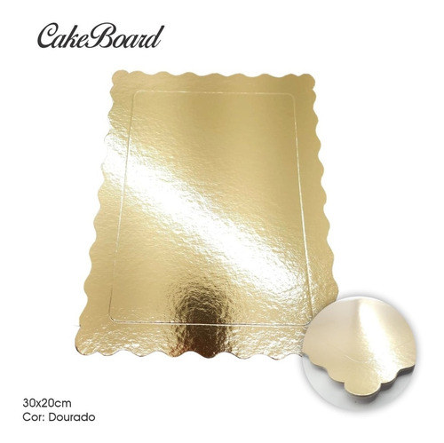 10 Cake Board Base P/ Bolo Laminada Retangular Ouro 30x20cm 