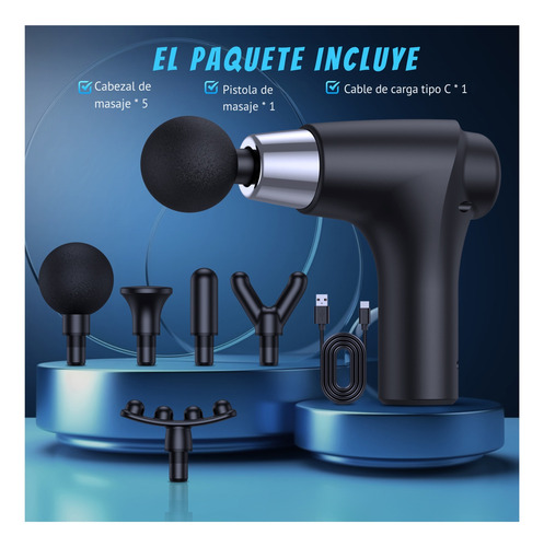 Mini Pistola De Masaje Usb, Portátil, 5 Cabezas, 6 Velocidad