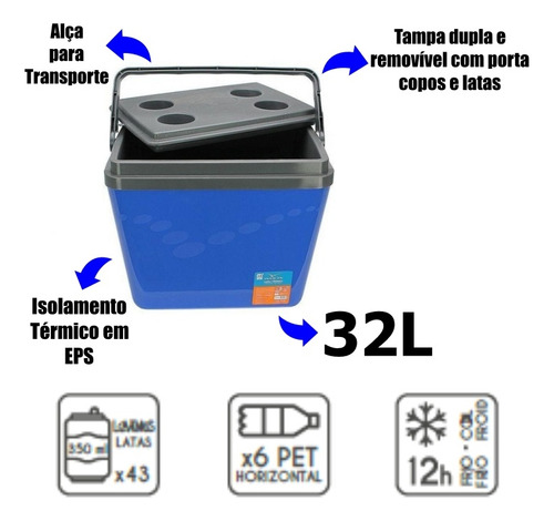Cooler 32l Invicta Caixa Vira Mesa Resistente Praia Viagem
