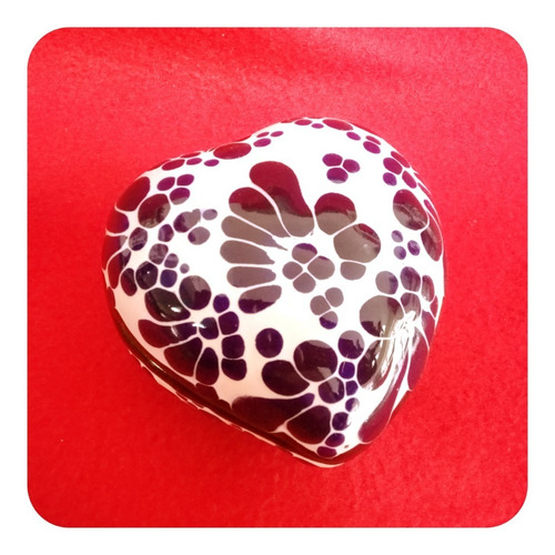 Imagen 2 de 3 de Alhajero De Talavera Poblana Mediano De Corazón Azul 9cm Lhj