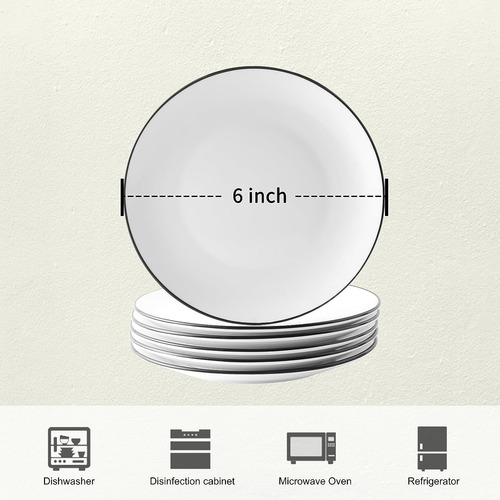 Set Platos 6 Pcs Porcelana Redonda Aperitivo 15.24 Cm