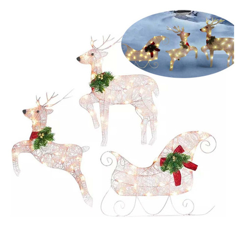Adornos Navideños Led Con Forma De Reno Para Jardín, 3 Unida