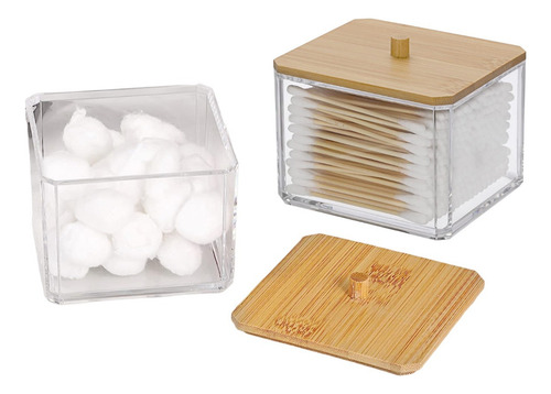 Organizador Acrilico Transparente Con Tapa De Bambu Cuadrado
