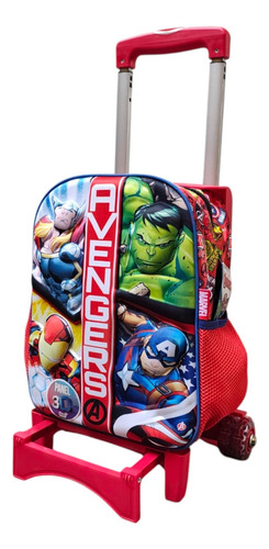 Mochila Infantil Kinder Con Carro Marvel Avengers 3d Ruz Azul Impresión