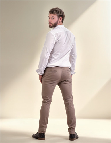 Pantalón Hombre C026 Jeans Corte Chino Gabardina Tiro Alto