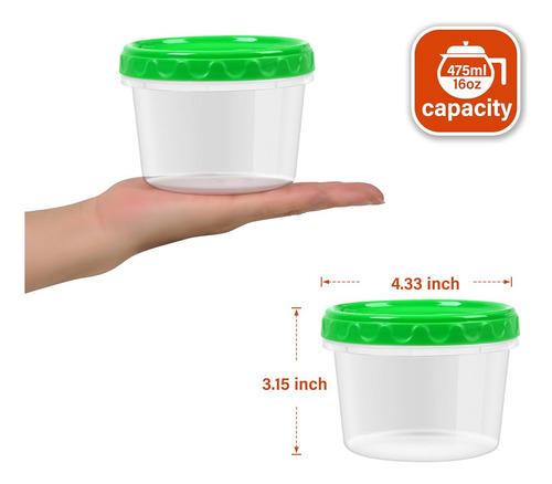 Contenedores Plásticos Apilables 16 Oz Con Tapa - Sin Bpa