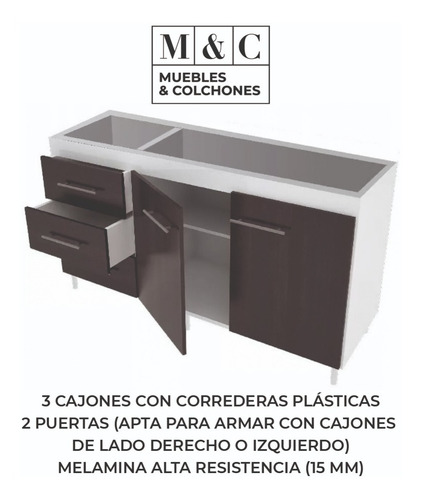 Imagen 4 de 10 de Bajo Mesada 2 Puerta 3 Cajones 1.20 Orlandi Cuotas