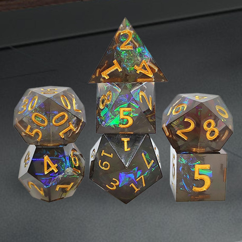 7 Piezas De Dados Poliédricos De Resina Juego Negro Dorado