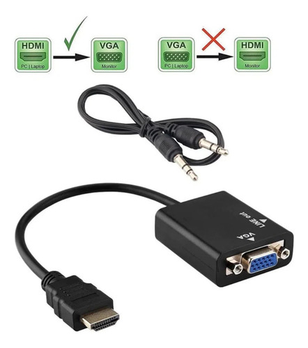 Cabo Conversor Hdmi Para Vga Full Hd 1080p Saída De Áudio P2 Para Notebook Pc Monitor Alta Qualidade