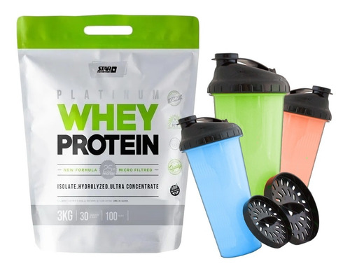 Proteina Premium Whey Protein Star 3 Kg Vaso Mezclador Rosca