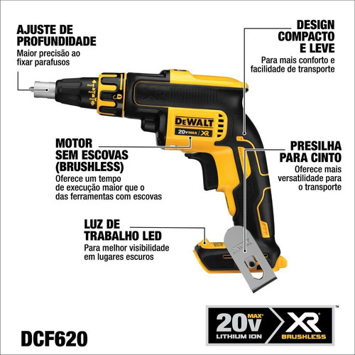 Parafusadeira Drywall 1/4'' (6,35mm) 20v Dcf620b - Dewalt