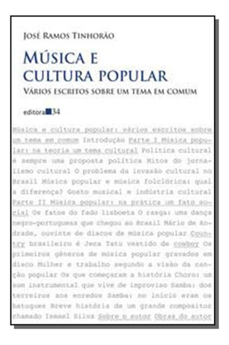 Libro Musica E Cultura Popular De Tinhorao Jose Ramos Edito